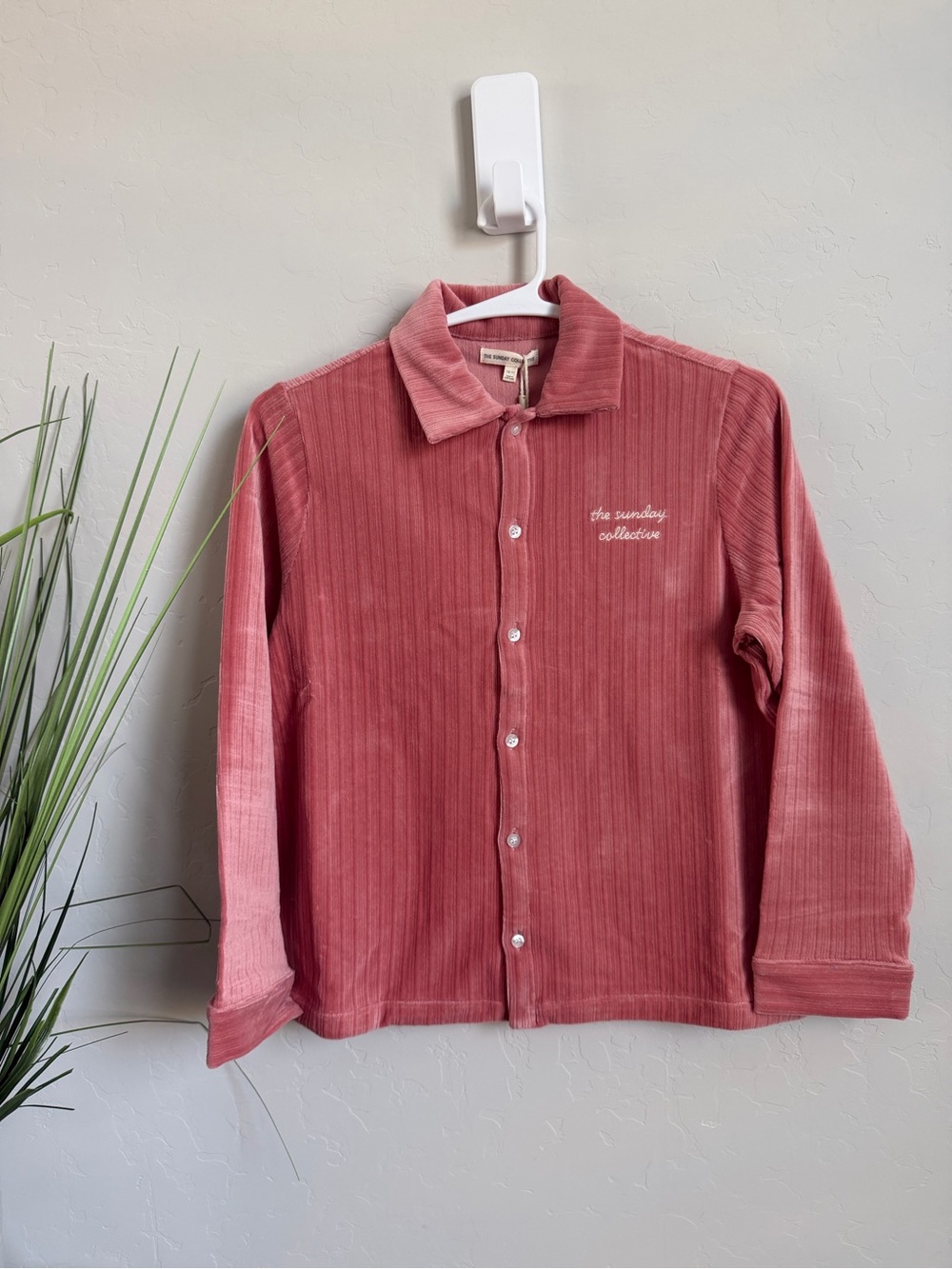 The Sunday Collective Holiday Velour Shirt Pink Button Front Top 10Y NW